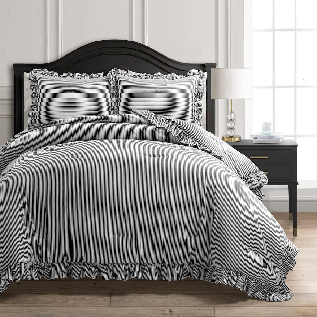Lush Decor Reyna Stripe Ruffle Soft Reversible Oversized Comforter