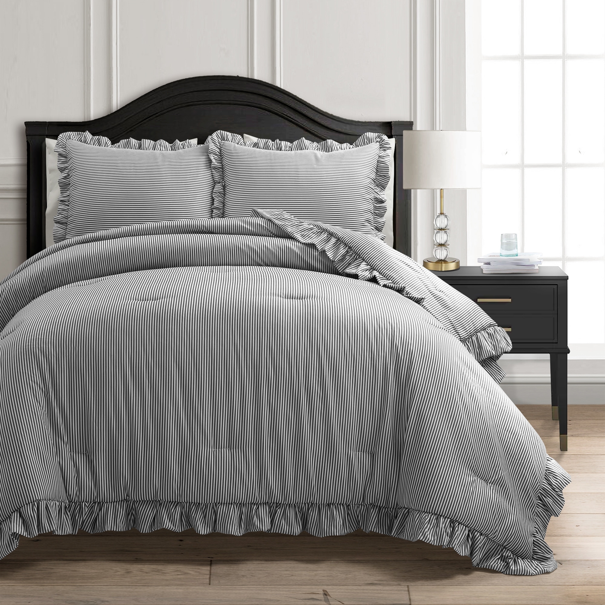 Lush Decor Reyna Stripe Ruffle Soft Reversible Oversized Comforter