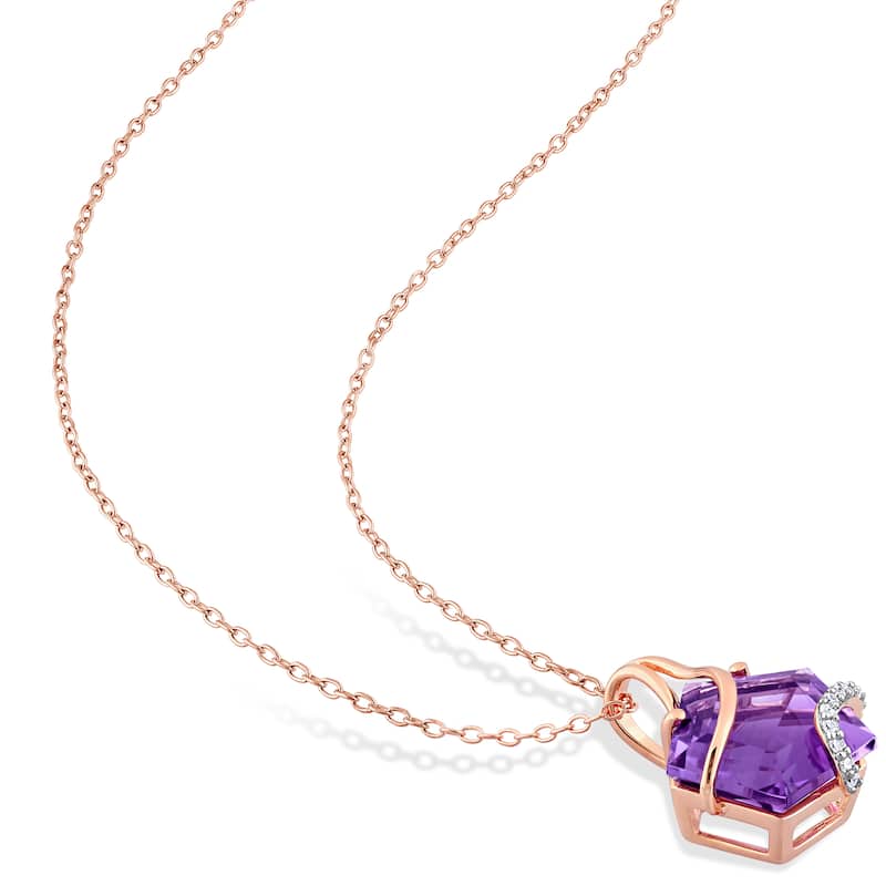 Miadora Fancy-cut Amethyst and Diamond Accent Swirl Necklace in Rose Plated Sterling Silver