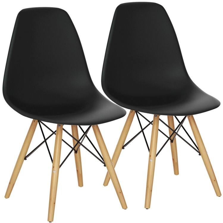 Set of 2 Ergonomic Dining Chairs with Cushion and Sturdy PP Seat and Wooden Frame - 18" x 19" x 33" (W x D x H) - Black