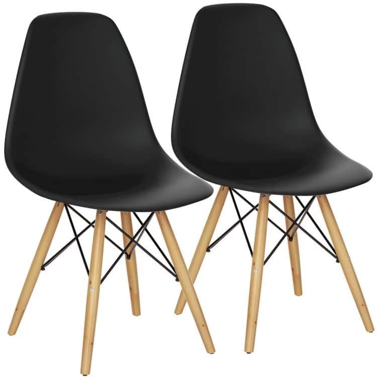 Set of 2 Ergonomic Dining Chairs with Cushion and Sturdy PP Seat and Wooden Frame - 18" x 19" x 33" (W x D x H)