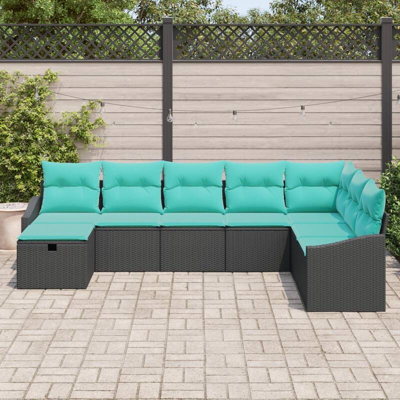 vidaXL 8/9 Garden Sofa Set with Cushions Black/Brown/Grey Poly Rattan - 113.6 x 70.3 x 27.2