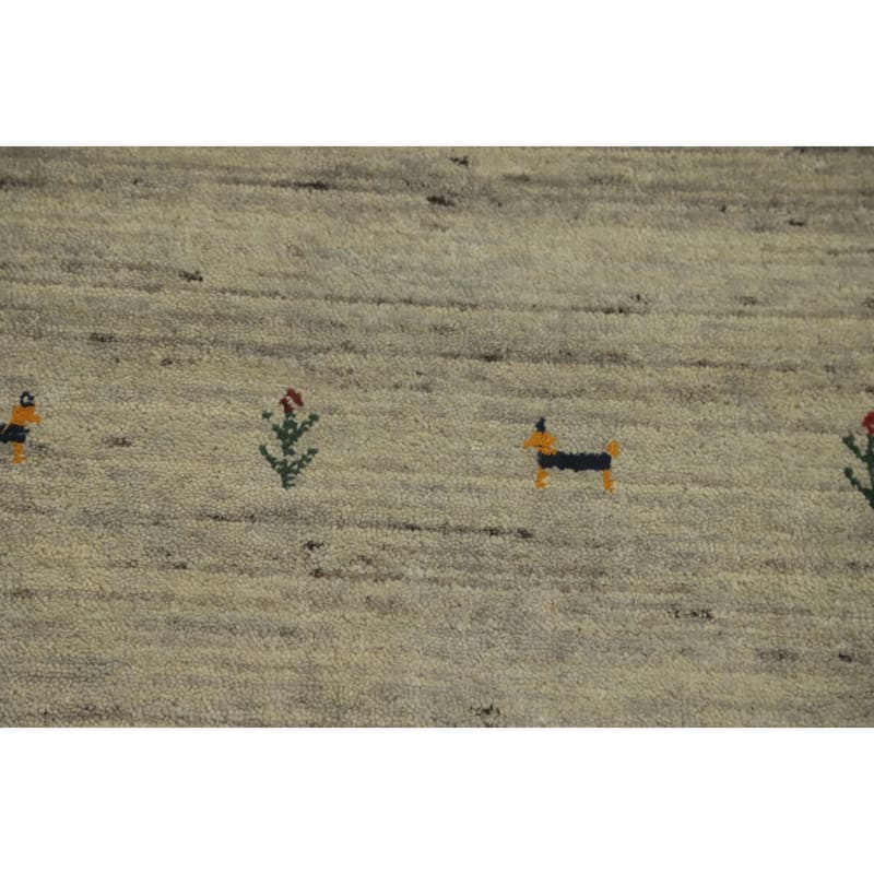 Hand Knotted Oriental 100% Wool Carpet Tribal Animal Pictorial Beige & Ivories Gabbeh Area Rug - 7' 3'' X 5' 3''