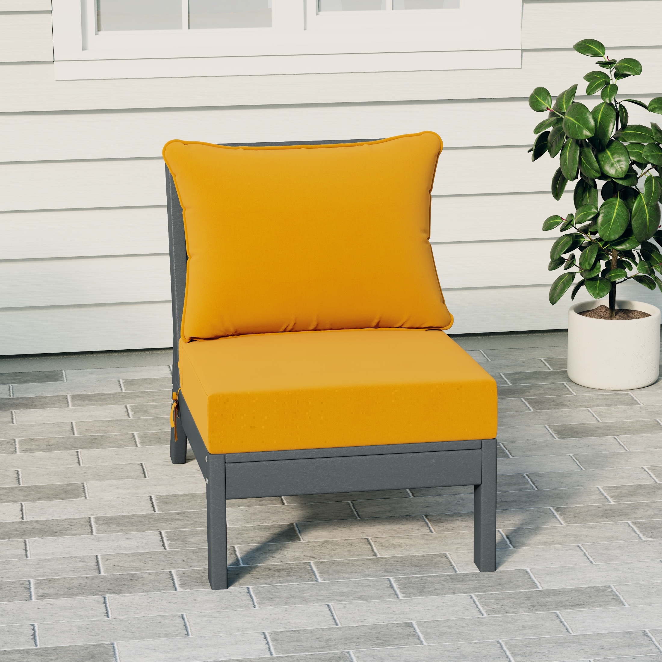 Birchwood All Weather HDPE Outdoor Patio Deep Seating Gray Armless Chair With Cushions (1-Piece)