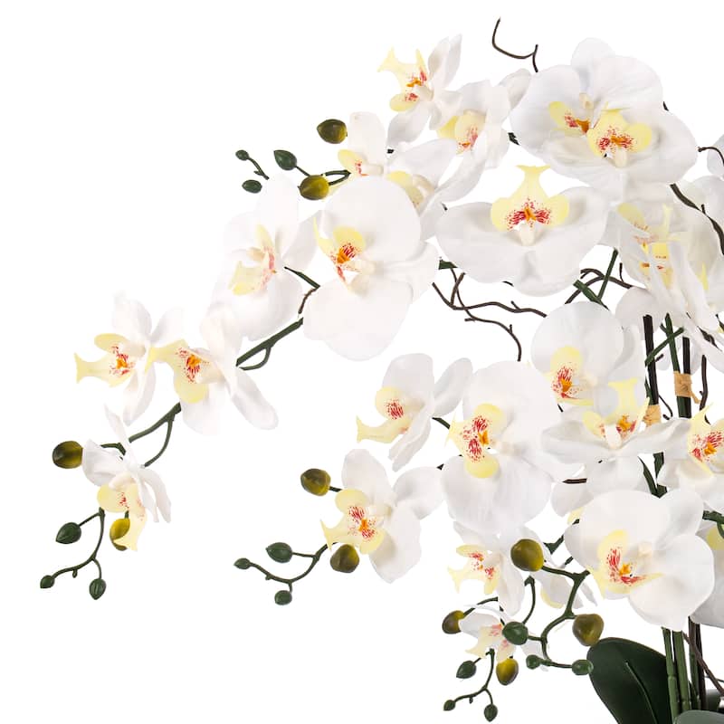 9 Stems Nearly Natural White Phalaenopsis Orchids with Succulents in White Magnesium Oxide Pot - 36.22" H x 35.43" W x 35.43" D