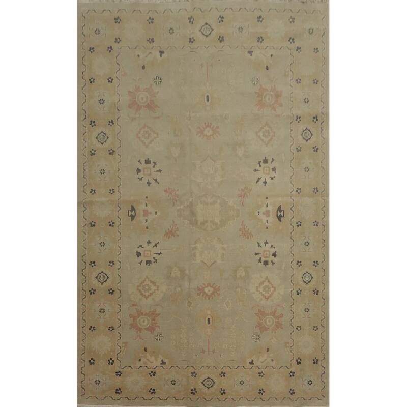Hand Knotted Oriental 100% Wool Carpet Traditional Floral Beige & Ivories Ziegler Area Rug - 8' 4'' X 5' 11''