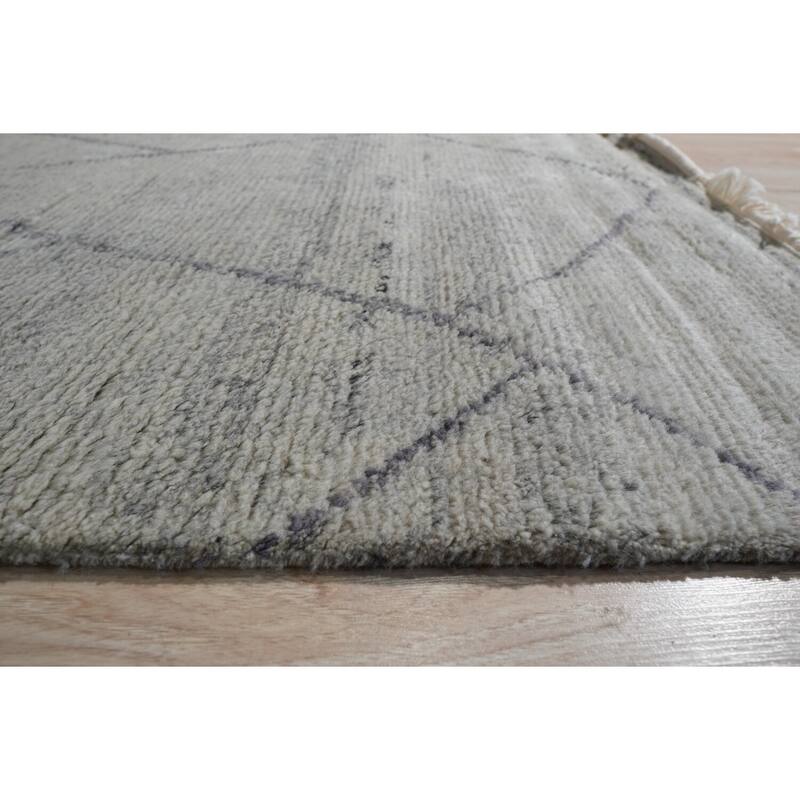 Silver Hand-Knotted Wool Moroccan Rug, 10' x 14', plush elegant floor accent - L