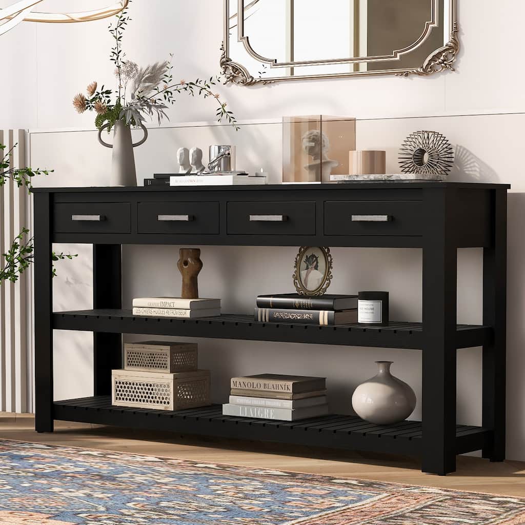 Entryway Console Table with Drawers and Shelves