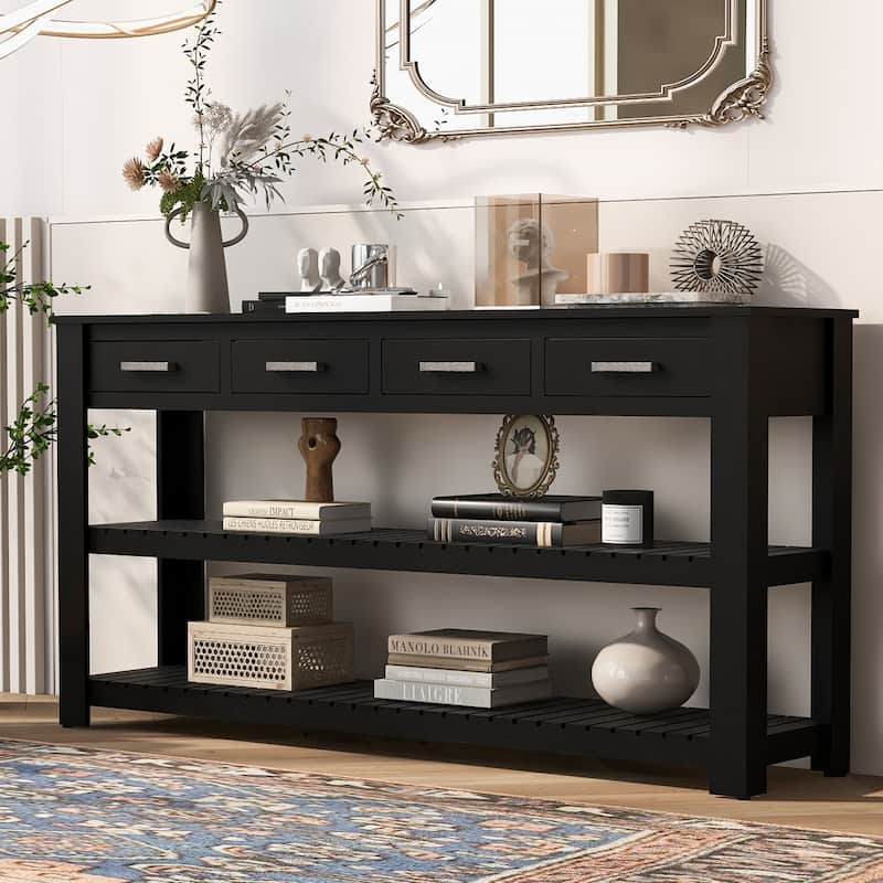 Stylish Entryway Console Table with 4 Drawers and 2 Shelves