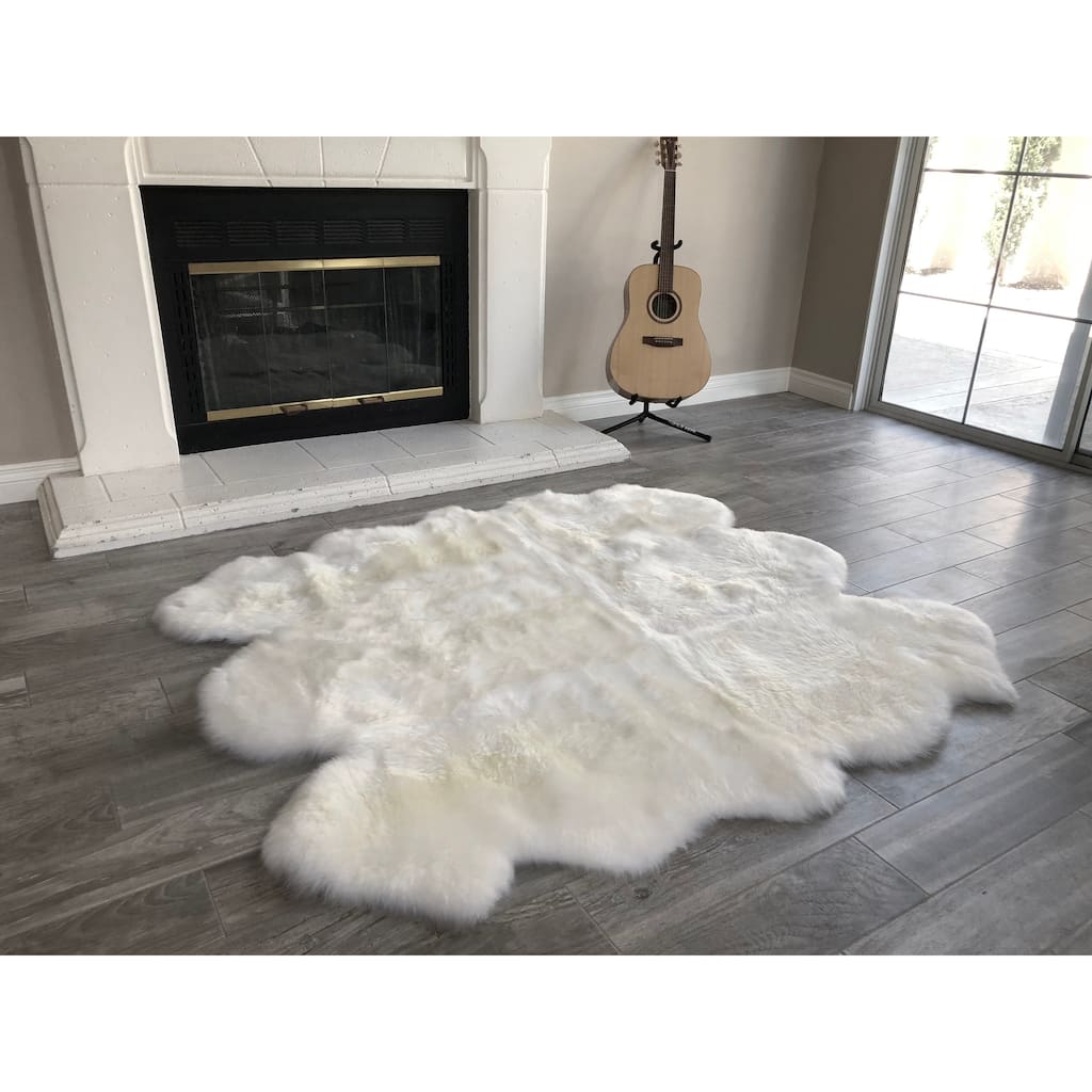 Dynasty Natural 6-Pelt Luxury Long Wool Sheepskin Shag Rug