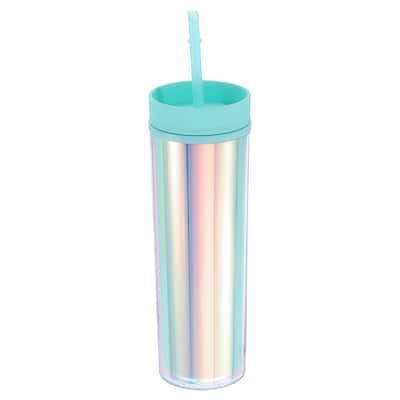 Skinny Acrylic Tumbler w Lid & Straw, 16 Oz Insulated Double Wall Cups