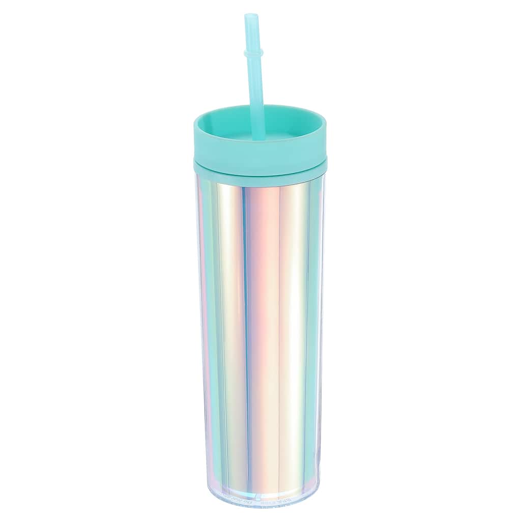 Skinny Acrylic Tumbler w Lid & Straw, 16 Oz Insulated Double Wall Cups