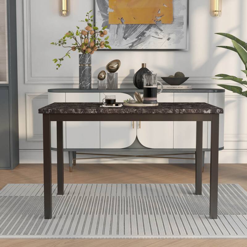 DH BASIC Modern Black 48" Faux Marble Dining Table by Denhour