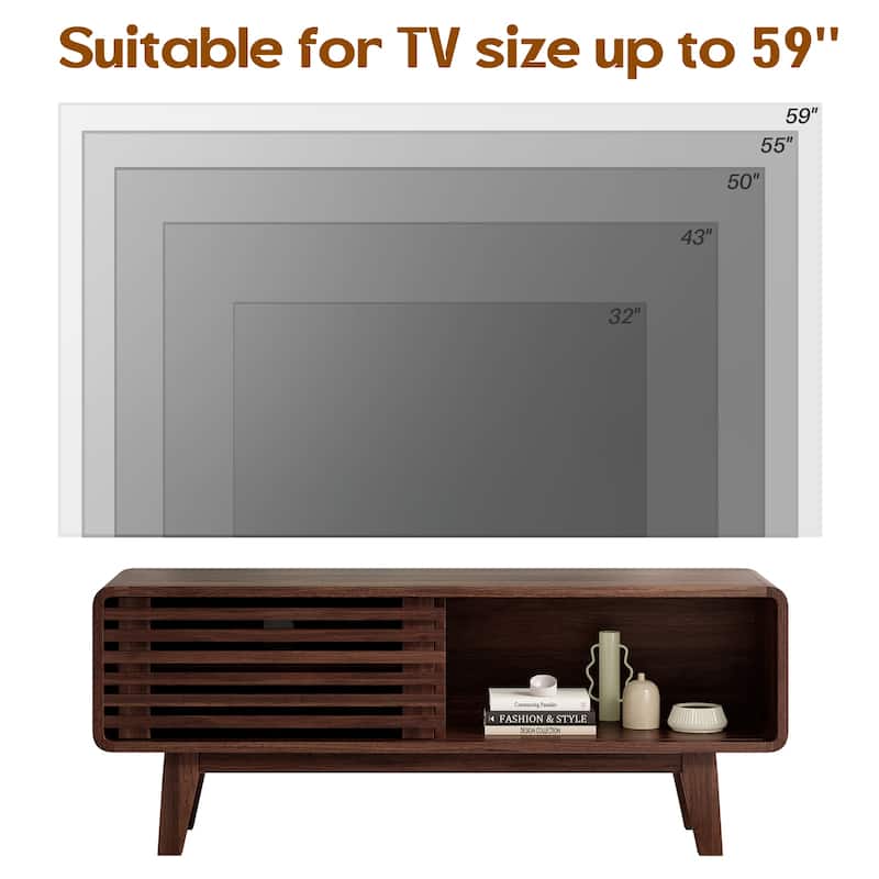 TV Stand for TV Up to 59 Inch, Entertainment Center with Storage Cabinet and Sliding Door