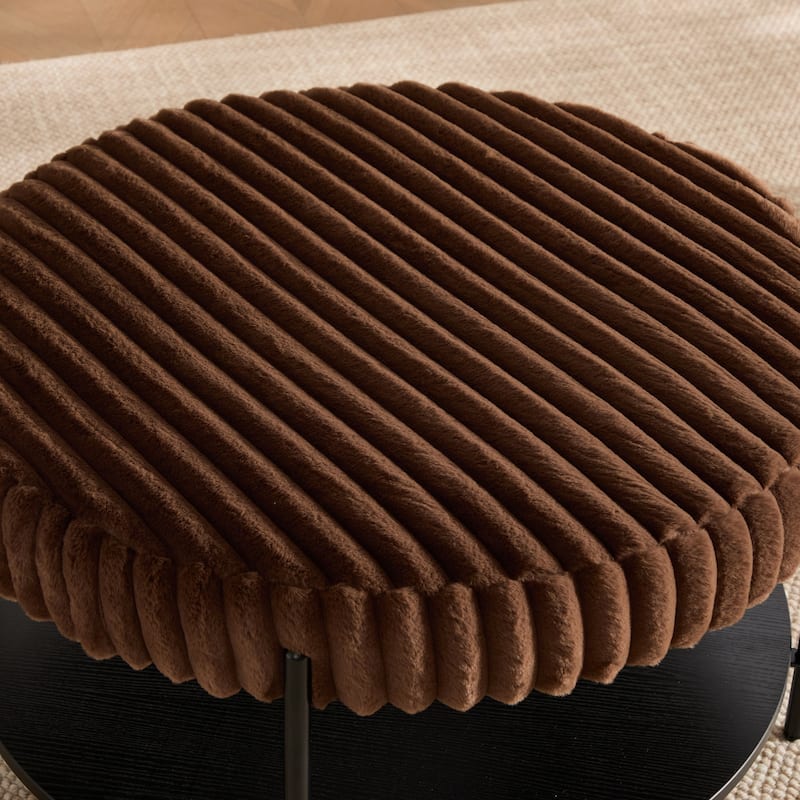 30.9"W Upholstered Coffee Table Ottoman,Round Coffee Table Bench with Storage Shelf and Metal Legs