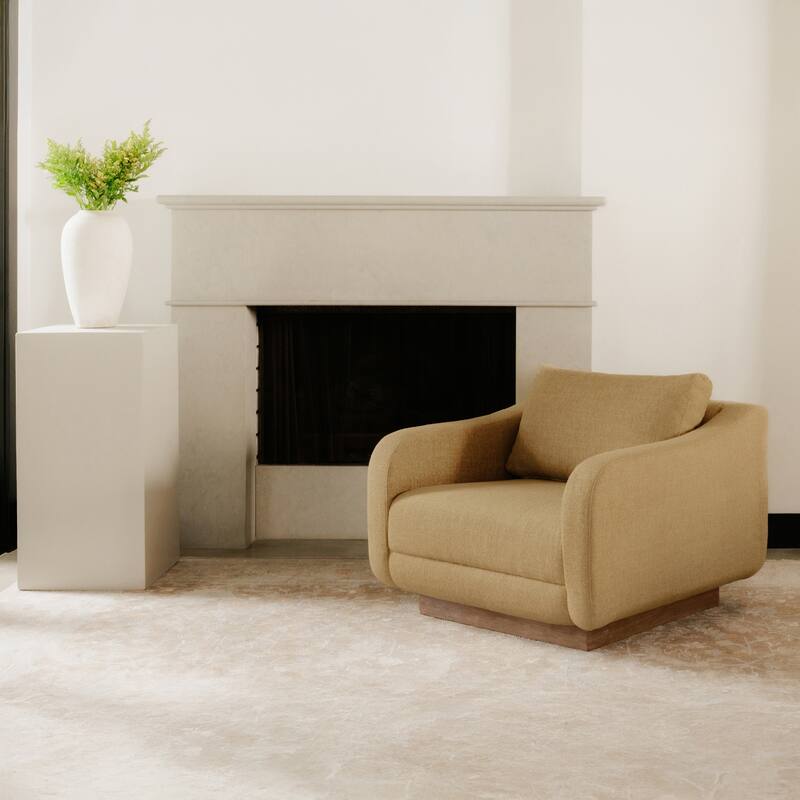 NADAAL STUDIOS Cassara Lounge Chair, Oversized Silhouette with Curved Corners and Wire-Brushed Wood Base, Cream