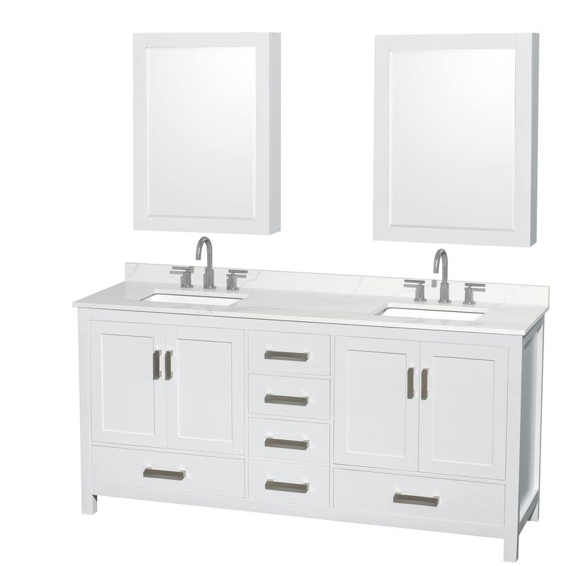 Wyndham Collection WCS141472D-QTZ-US3MED Sheffield 72" Free Standing - White / Giotto Quartz Top / Brushed Chrome