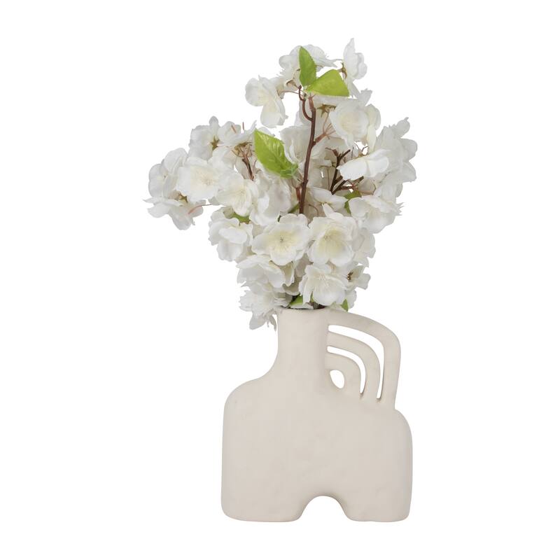 Ceramic Metallic Triple Handle Vase, Black, Novelty, Solid Color