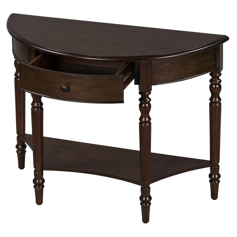 Farmhouse Half Moon Console Table with Drawer and Shelf for Entryway and Living Room Decor