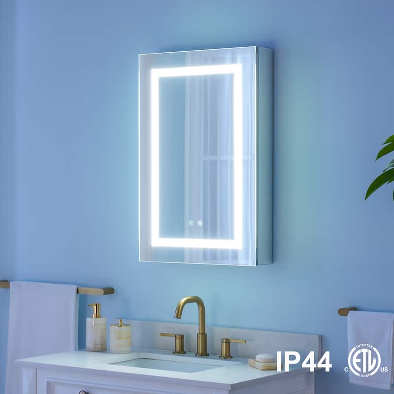 30" H Recessed or Surface LED Mirror Cabinet with Adjustable Glass Shelves,Defogger, Dimmer And Outlets & USB Ports