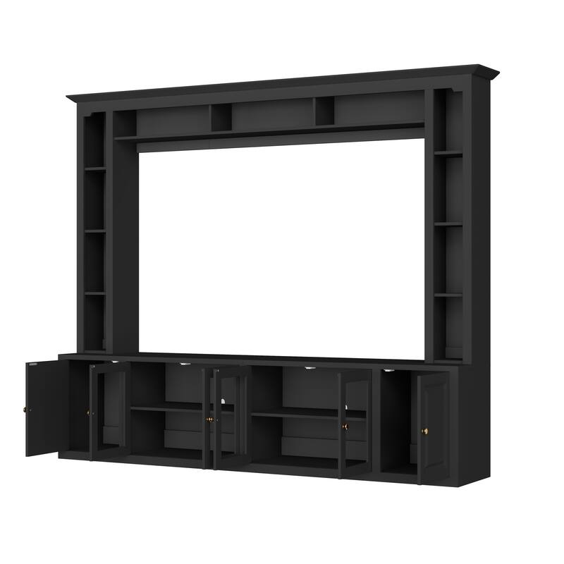 Roomfitters 4-Piece Modern Entertainment Center, TV Stand with Adjustable Shelves & Tempered Glass Doors for TVs up to 80"