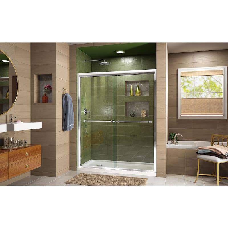 DreamLine Duet 32 in. D x 60 in. W x 74 3/4 in. H Bypass Sliding Shower Door and Shower Base Kit - 32" x 60"