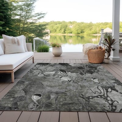 Machine Washable Indoor/ Outdoor Modern Floral Chantille Rug