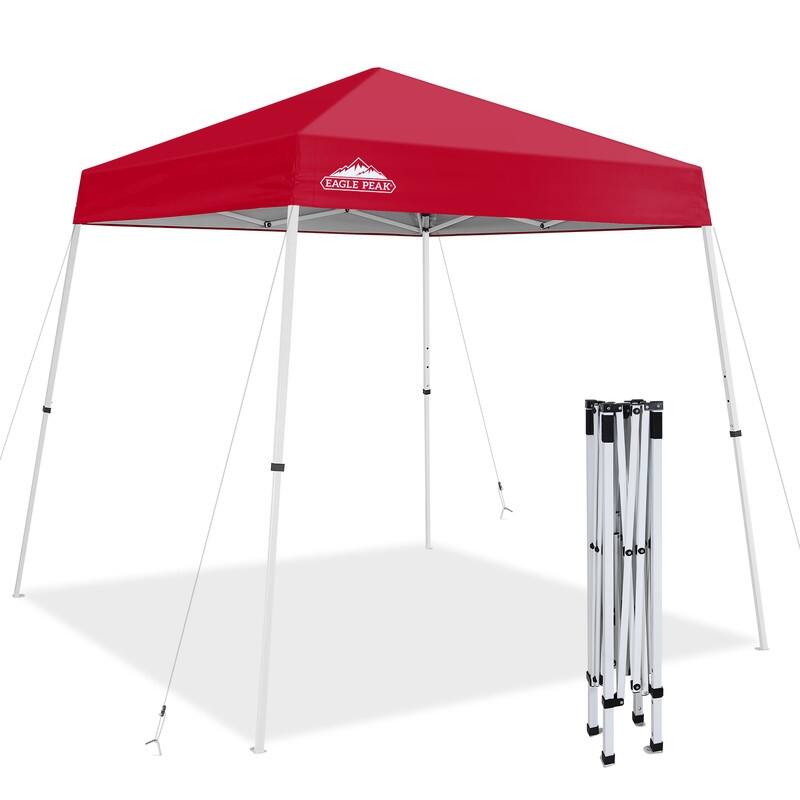 EAGLE PEAK 8x8 Slant Leg Pop-up Canopy Tent Easy One Person Setup Instant Outdoor Beach Canopy - Red