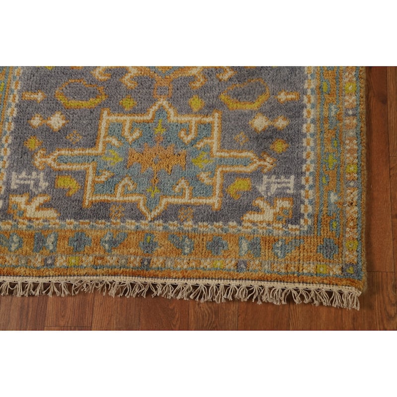 Hand Knotted Oriental 100% Wool Carpet Transitional Geometric Greys & Charcoal Khotan Runner Rug - 9' 8'' X 2' 6''