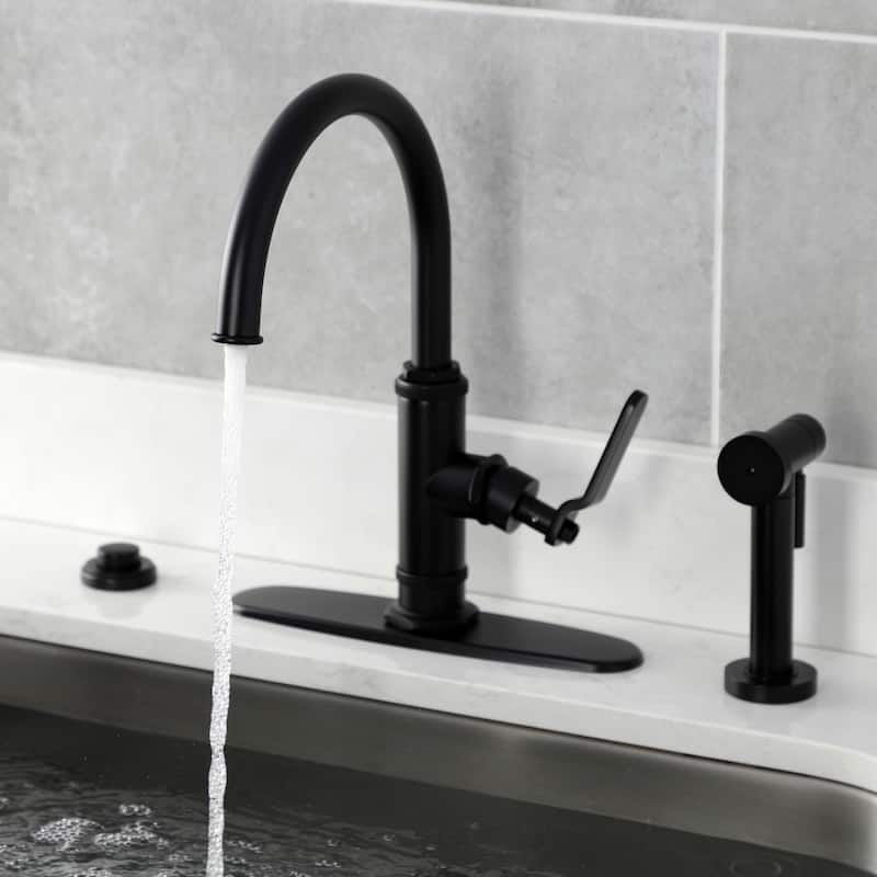 Kingston Brass Whitaker Single-Handle Deck Mount Kitchen Faucet with Brass Sprayer