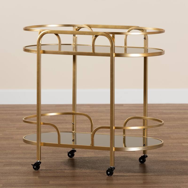 Leighton Contemporary Glam and Luxe Gold Metal and Tempered Glass 2-Tier Wine Cart