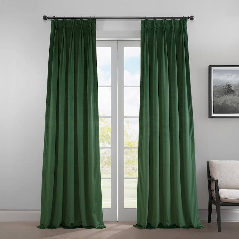 Exclusive Fabrics French Pleat Heritage Plush Velvet Room Darkening Curtains For Bedroom & Living Room Curtains (1 Panel) - 25 X 108 - Eden Green