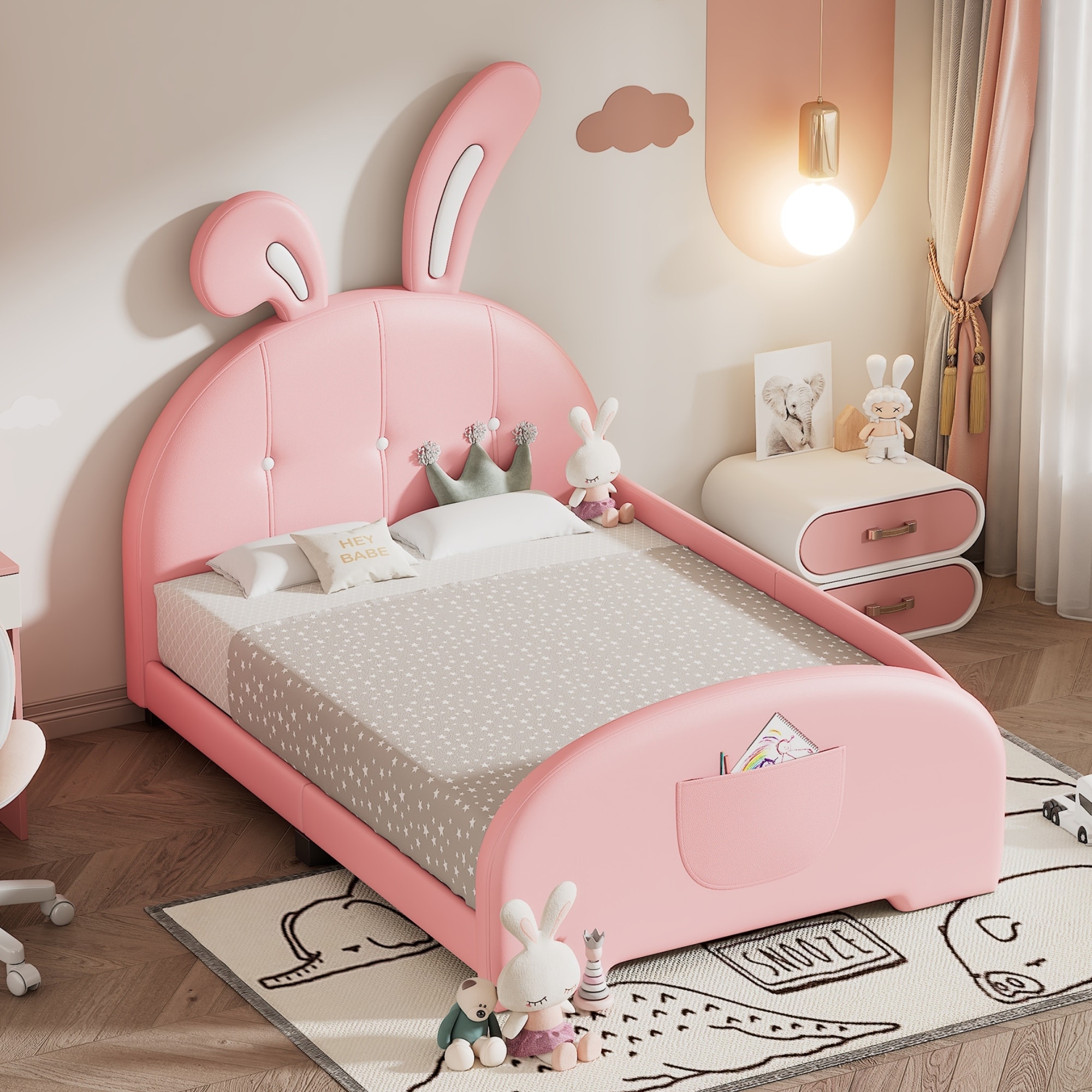 Twin size Upholstered Rabbit Shape Princess Bed Twin Size Platform Bed with Headboard and Footboard Pink Bed Bath Beyond 40633827