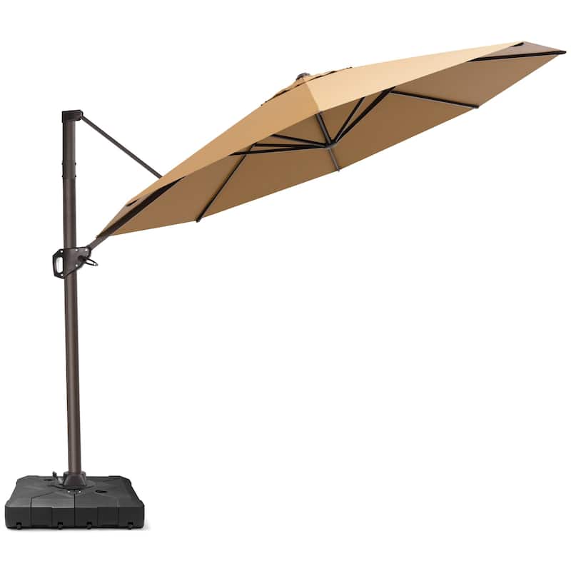 Outdoor 11 Ft Patio Cantilever 360 Degree Rotation Offset Umbrella with Base