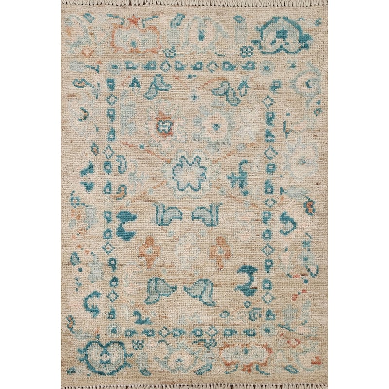 Hand Knotted Oriental 100% Wool Carpet Transitional Floral Beige & Ivories Oushak Area Rug - 2' 11'' X 2' 0''
