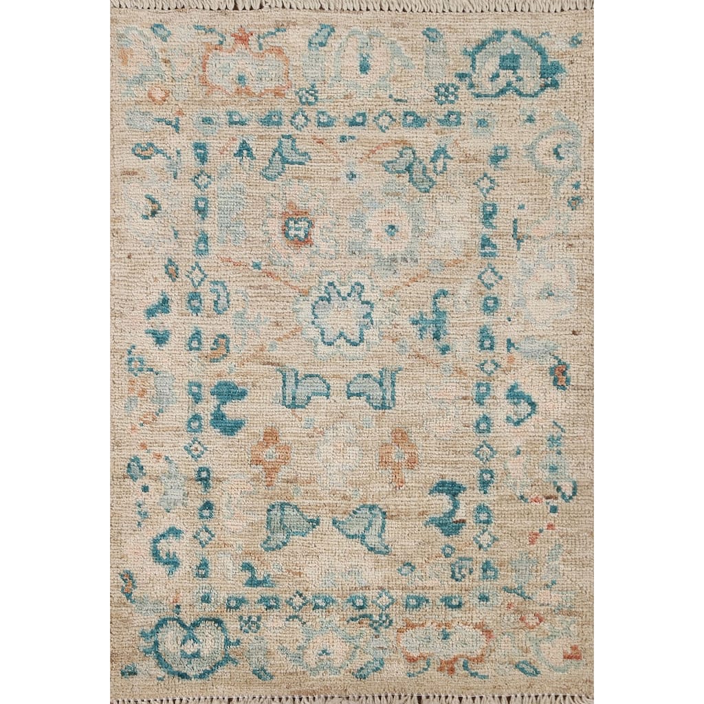 Hand Knotted Oriental 100% Wool Carpet Transitional Floral Beige & Ivories Oushak Area Rug - 2' 11'' X 2' 0''
