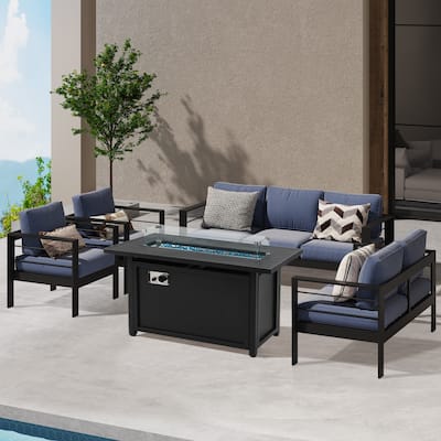 7 - Person Sofa Seating Group With Cushions And Fire Pit Table