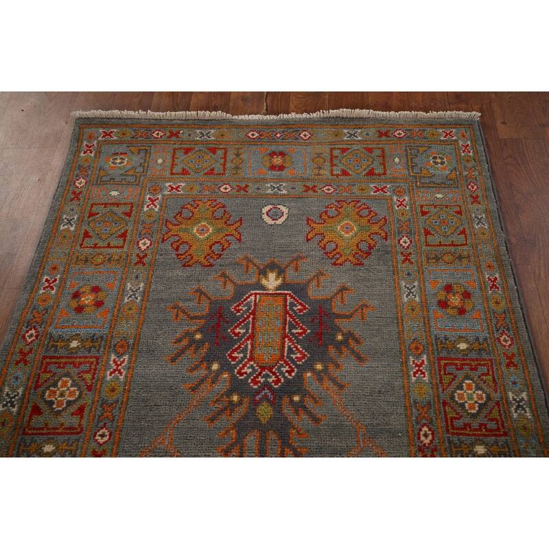 Gray Kazak Oriental Runner Rug Handmade Wool Carpet - 2'8" x 9'7"