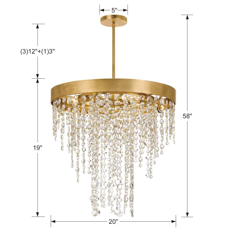 Winham 5 Light Antique Gold Crystal Chandelier - 20'' W x 19'' H