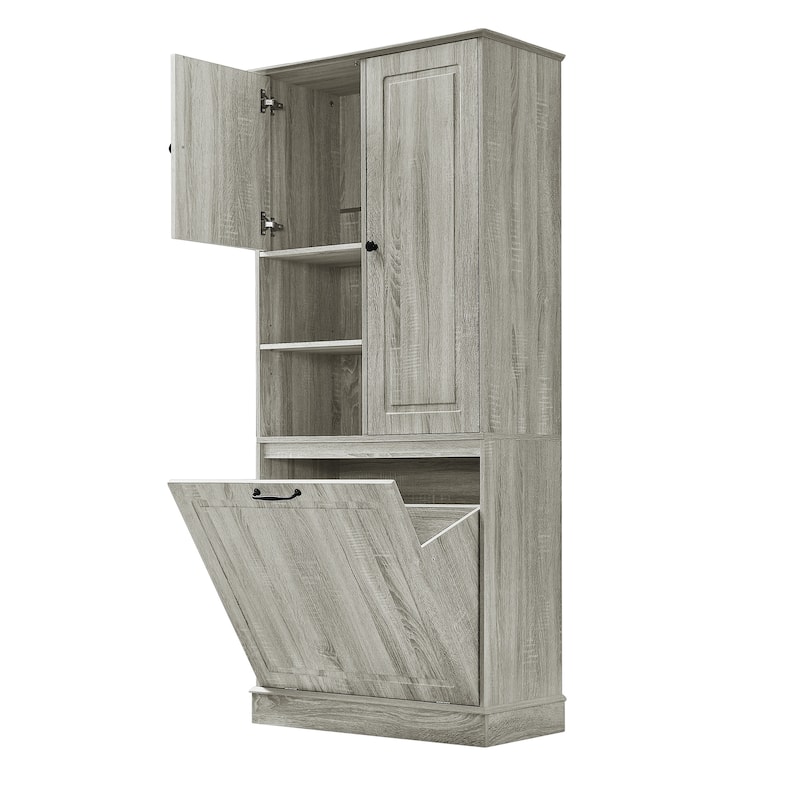 GDF Studio - Tommy Modern MDF Tall Storage Cabinet with Adjustable Shelves and Large Flip-Out Basket
