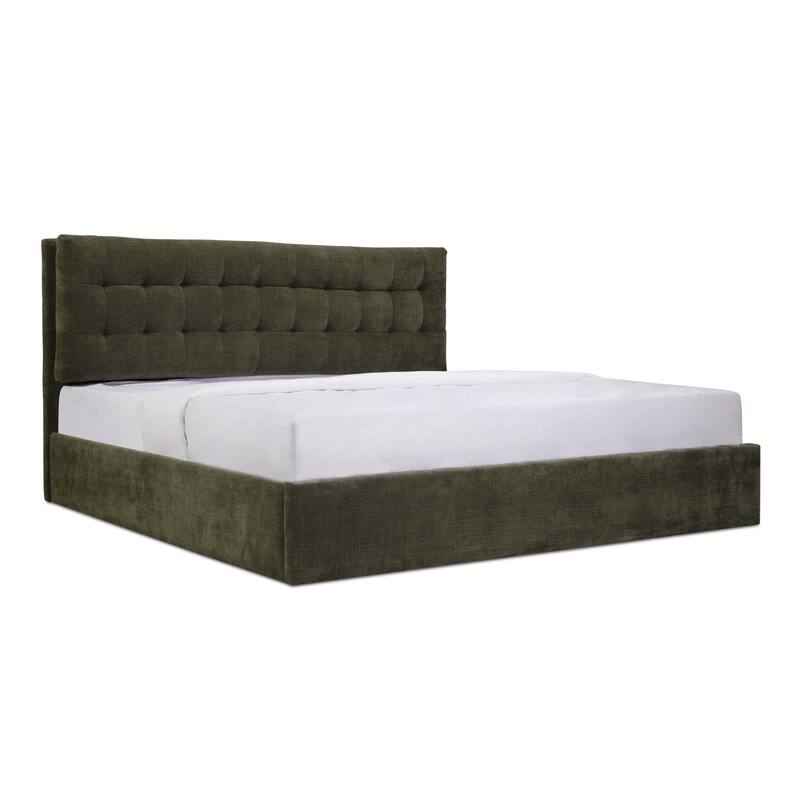 NADAAL STUDIOS Aloura Green Upholstered King Bed with Tufted Headboard and Hydraulic Lift Storage