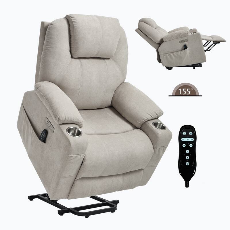 Roomfitters Power Lift Recliner Chair with Heat Massage 350lbs Heavy Duty Electric Sofa USB C Ports Cup Holders