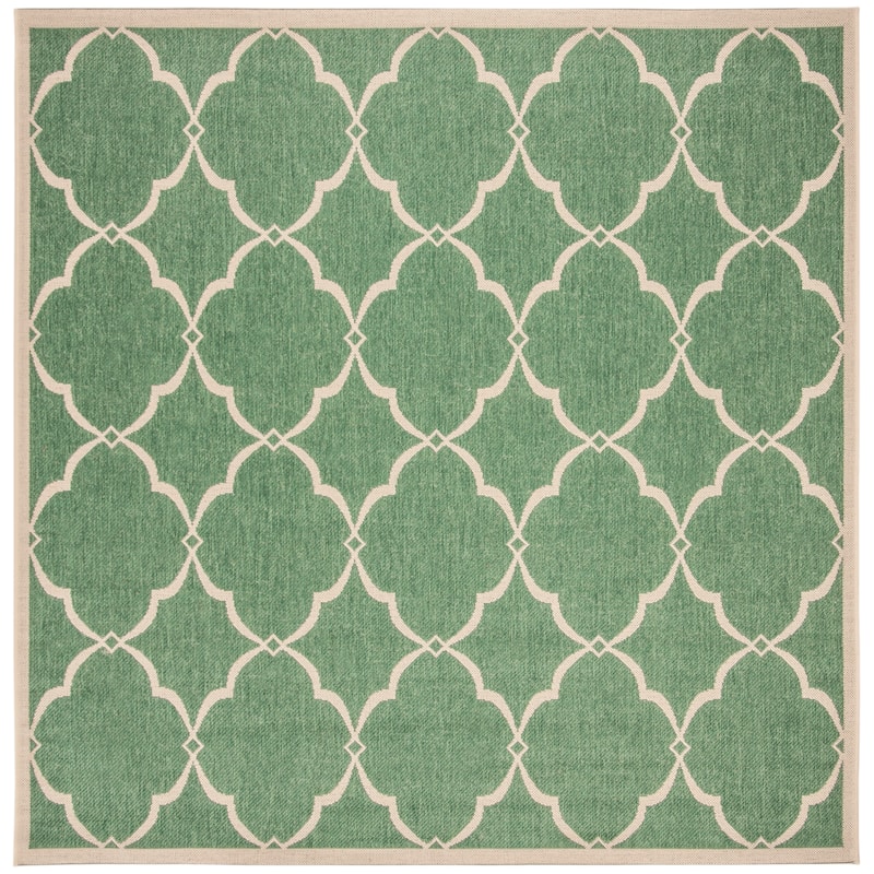 SAFAVIEH Beach House Caetana Indoor /Outdoor Waterproof Patio Backyard Rug - 6'7" Square - Green/Creme