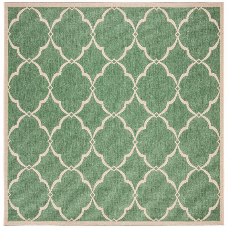 SAFAVIEH Linden Gaye Indoor/ Outdoor Waterproof Patio Backyard Rug. - 6'7" Square - Green/Creme