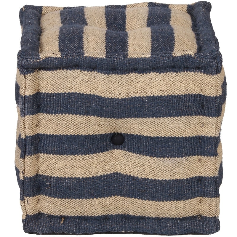 HERAT ORIENTAL Handmade Wool and Jute Upholstered Pouf - Blue - Small