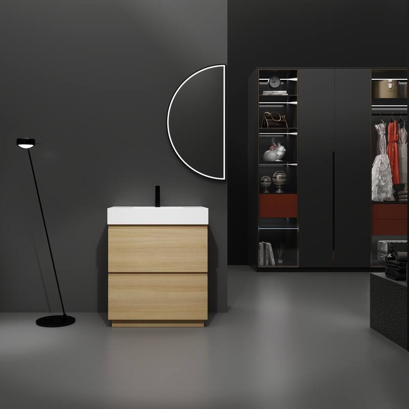 Traditional Style Bathroom Vanity with Pre-Drilled Resin Sink, Multi-Purpose Storage Cabinet, and Easy Assembly