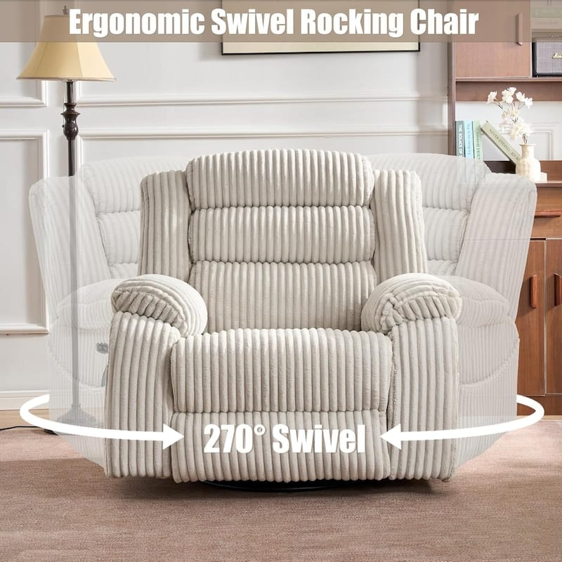 Extra-wide 270° Rotating Heated Massage Electric Recliner with USB/Type-C Charging Port