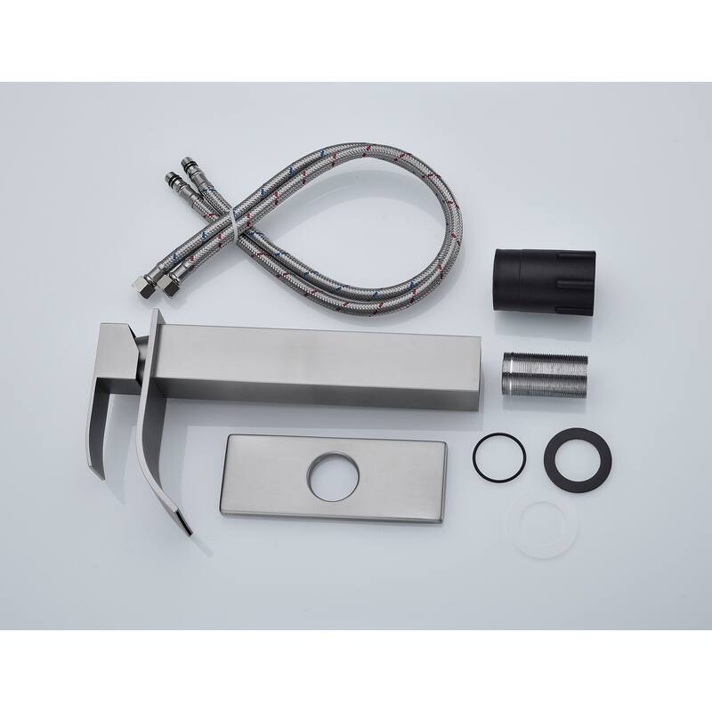 Waterfall Spout Bathroom Sink Single Handle Faucet with Pop-Up Drain (No Overflow)