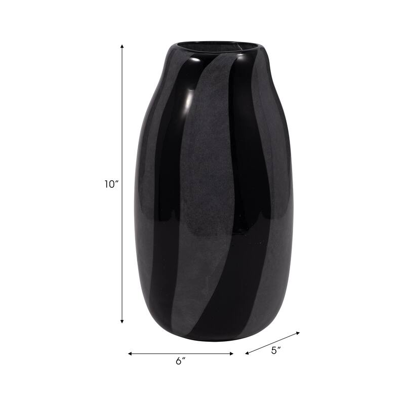 Glass Modern Striped Decorative Vase - Black