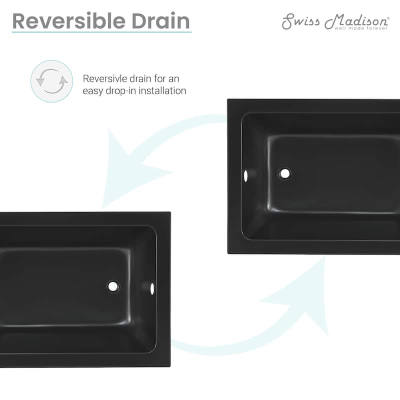 Voltaire 48"X32" Reversible Drain Drop-In Bathtub In Matte Black - 48x32 Reversible